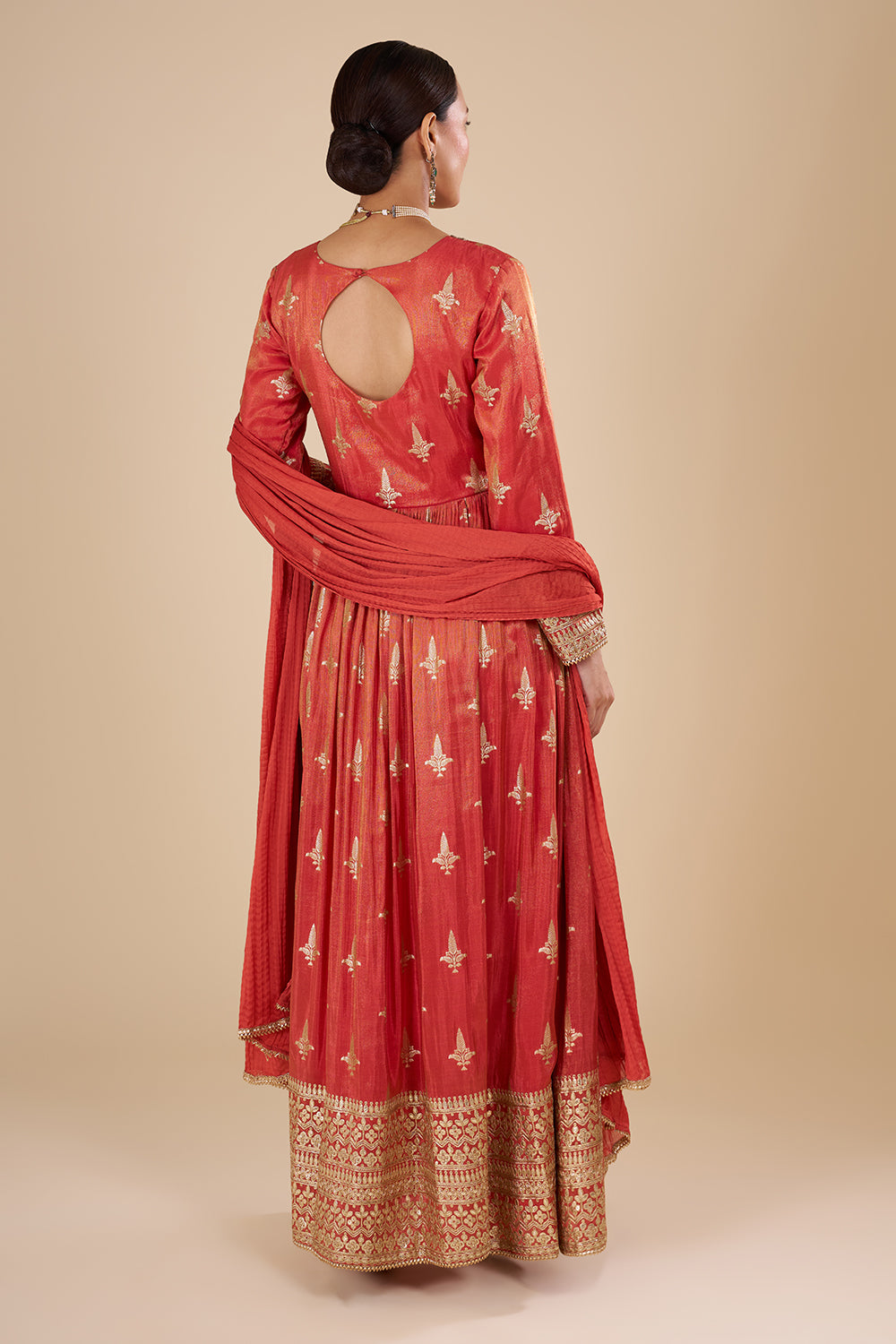 Rust Orange Brocade Anarkali Set