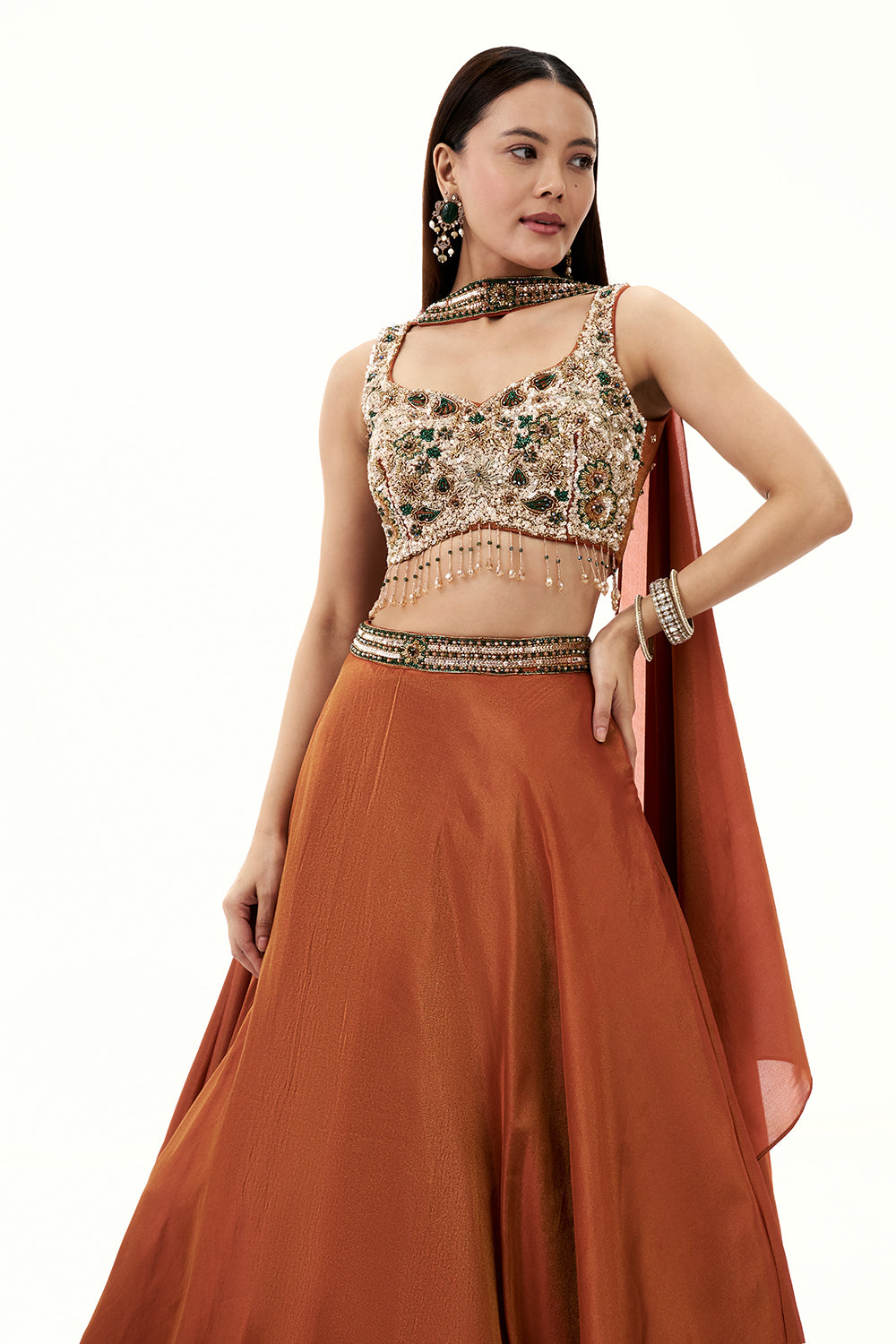 Rust Shimmer Art Silk Lehenga with Sequin and Bead Work