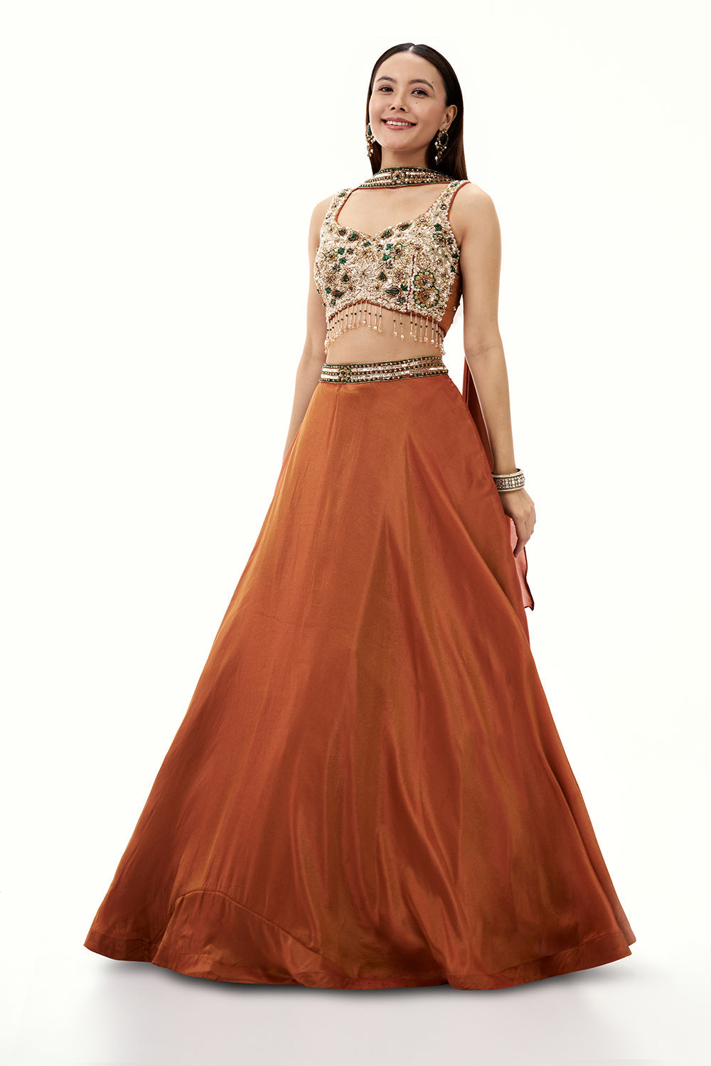 Rust Shimmer Art Silk Lehenga with Sequin and Bead Work