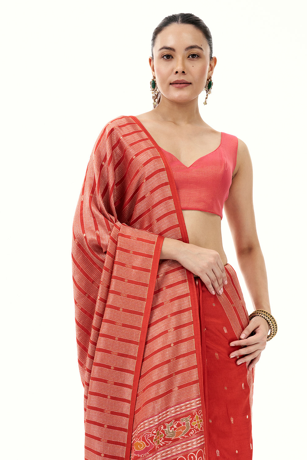 Rust Silk Woven Saree with Nature Motifs