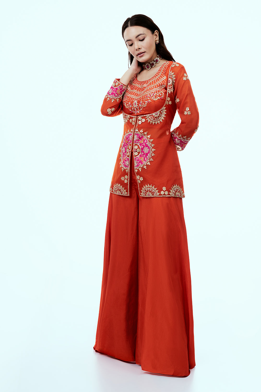 Rust Uppada Silk Suit Set with Gota Work