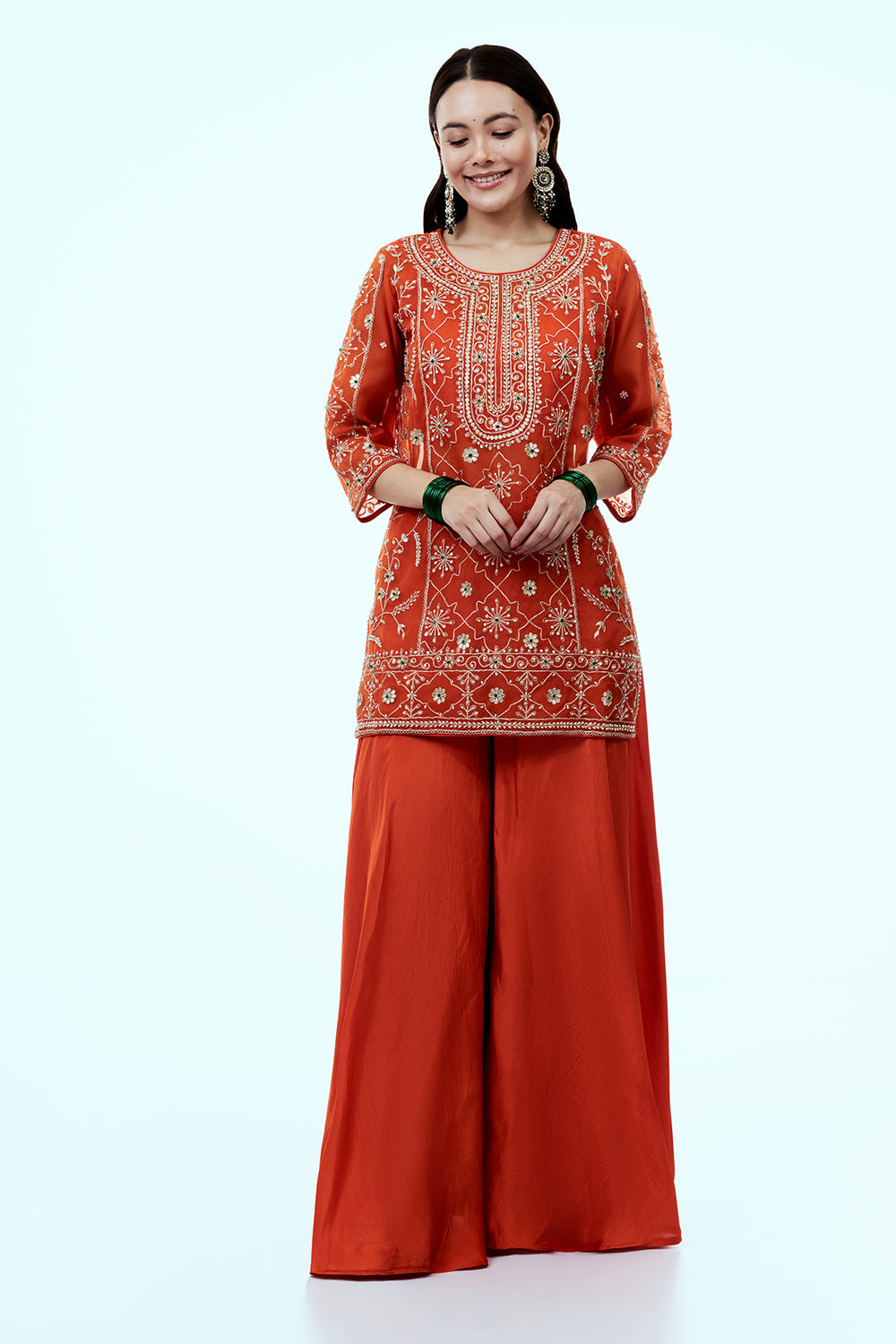 Rust Uppada Silk Suit Set with Zardosi Work