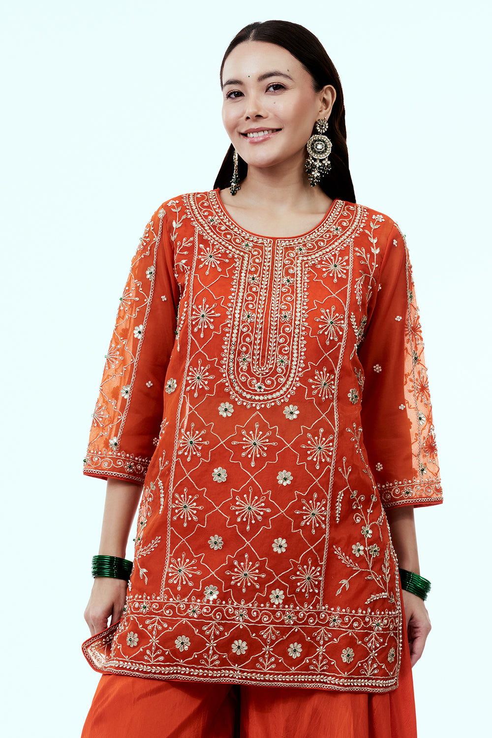 Rust Uppada Silk Suit Set with Zardosi Work