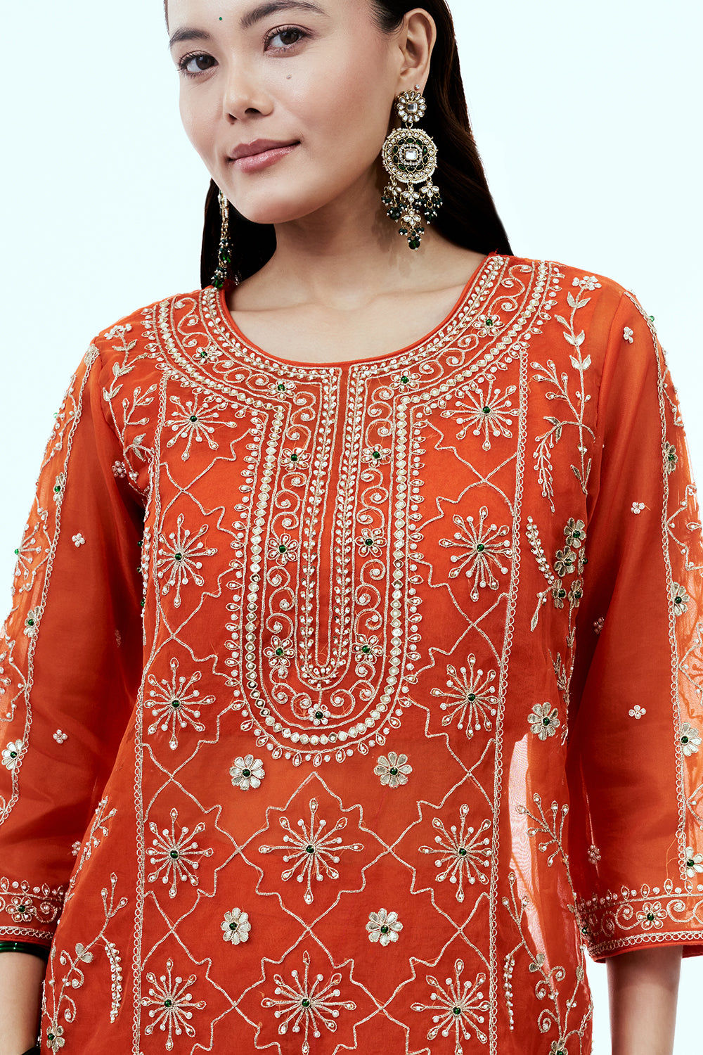 Rust Uppada Silk Suit Set with Zardosi Work
