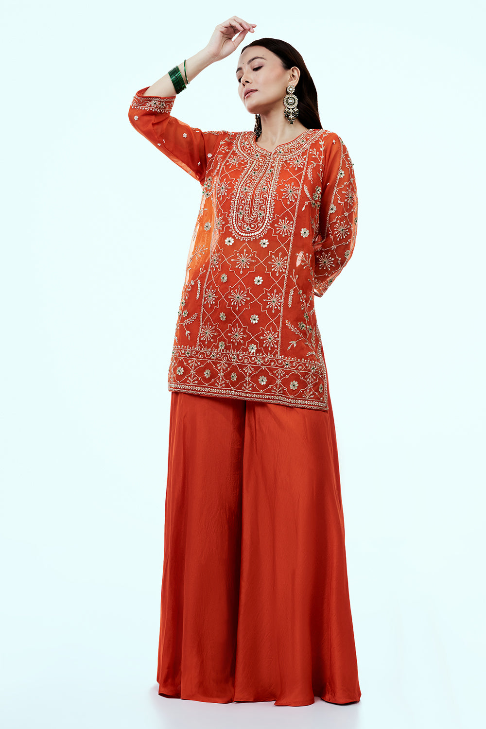 Rust Uppada Silk Suit Set with Zardosi Work