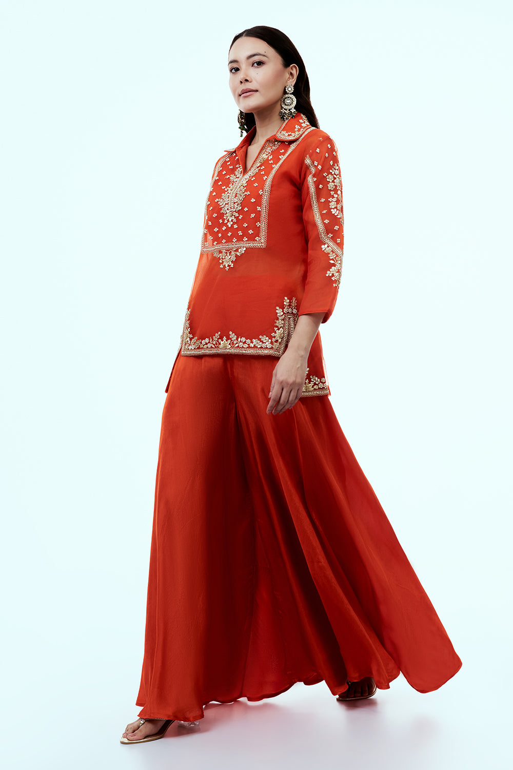 Rust Uppada Silk Suit Set with Zardosi and Gota Work