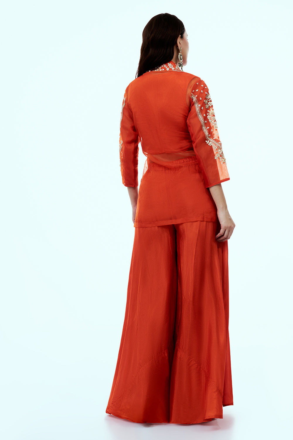 Rust Uppada Silk Suit Set with Zardosi and Gota Work