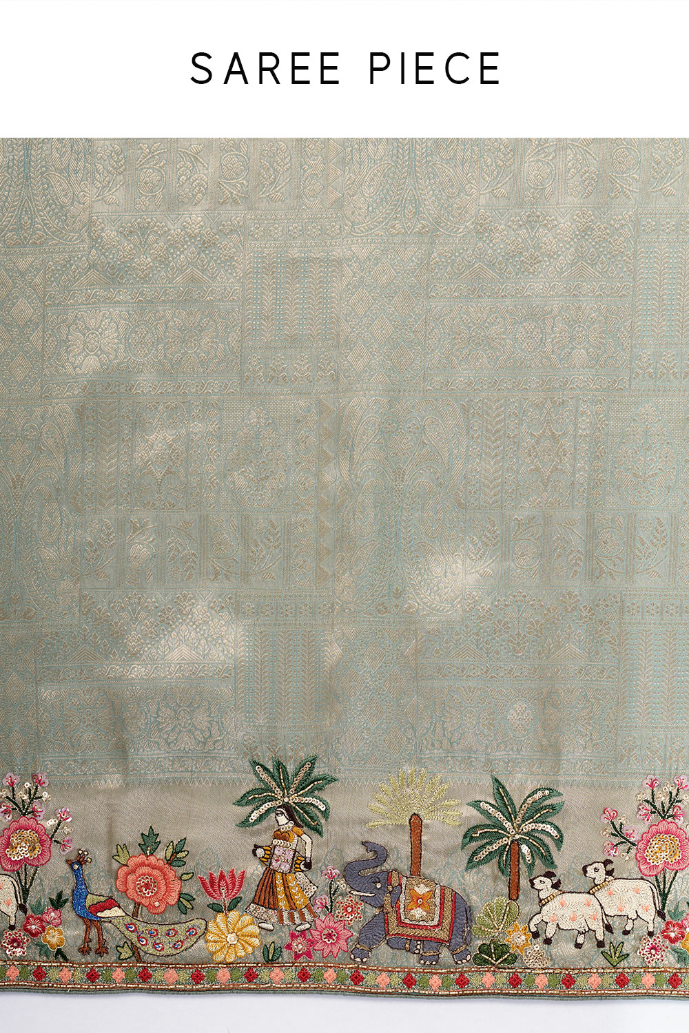 Sage Green Brocade Silk Saree with Resham and Zari Work