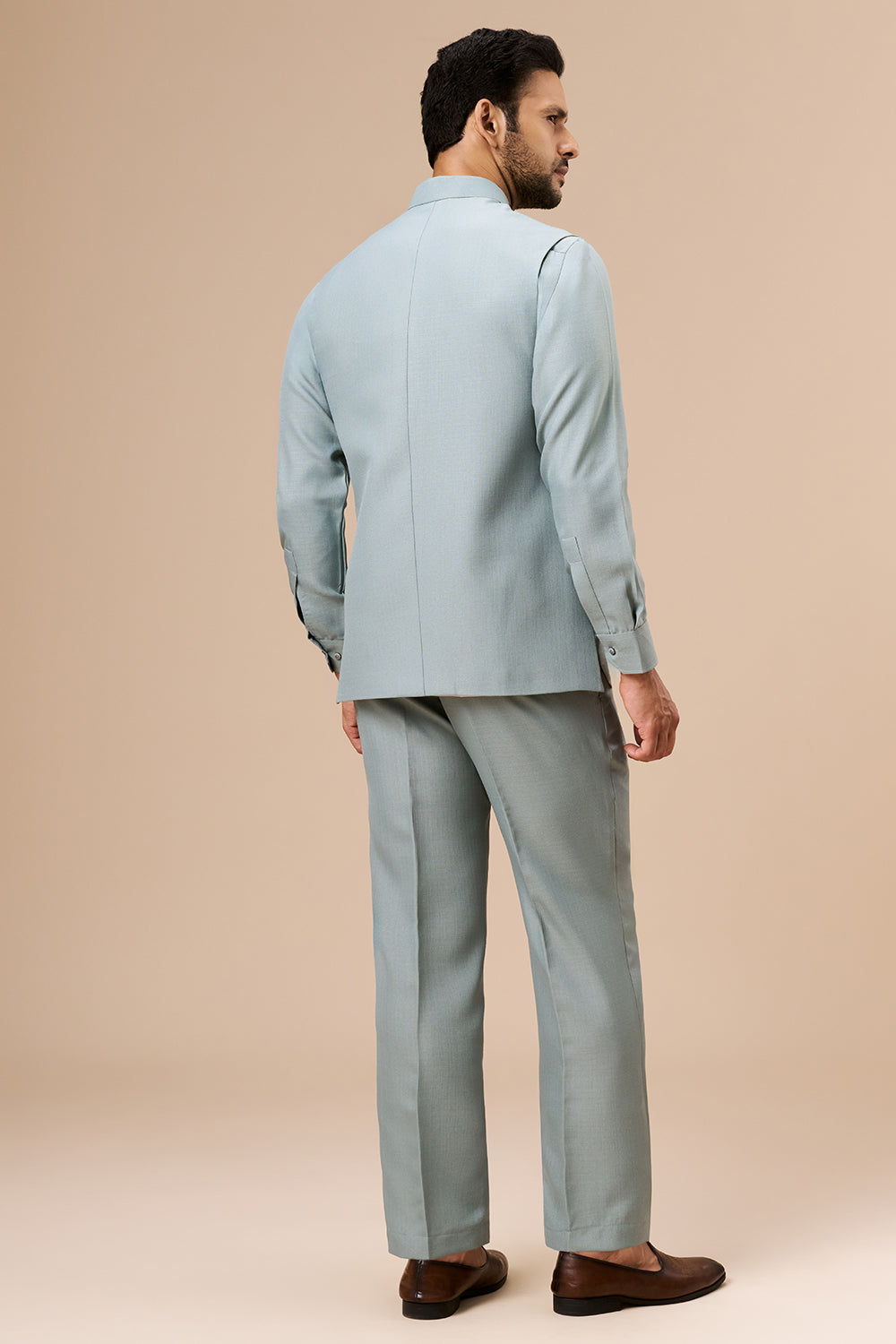 Sage Green Linen Bundi Set with Zardosi and Cut Dana Work