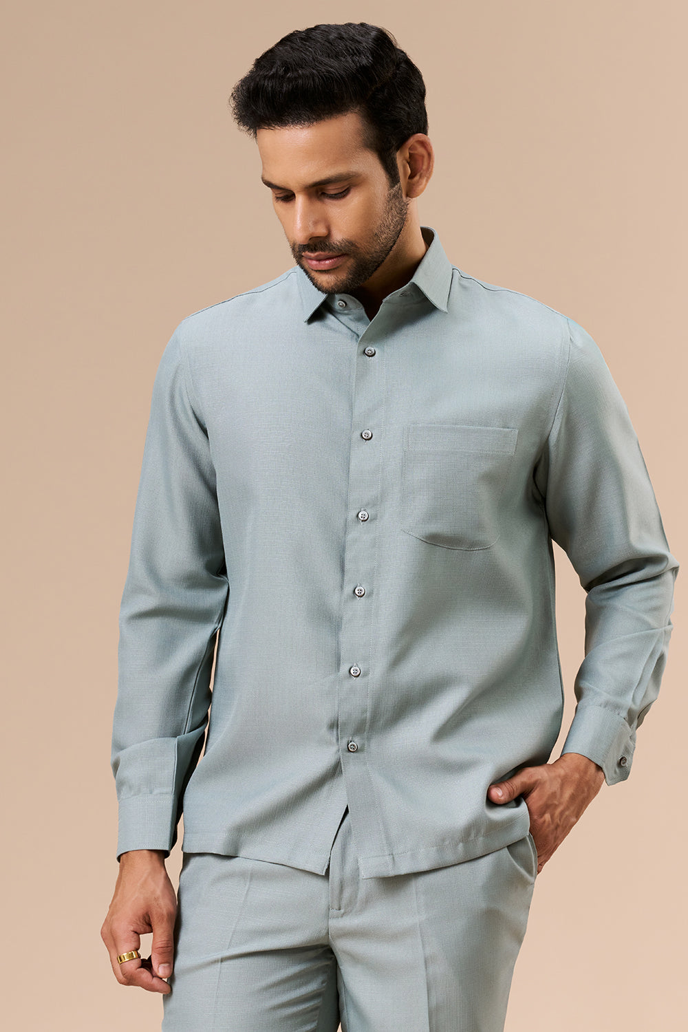 Sage Green Linen Bundi Set with Zardosi and Cut Dana Work