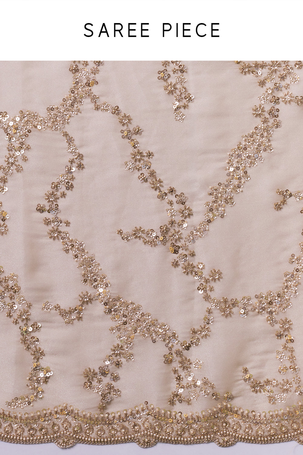 Sand Golden Organza Embroidered Saree with Sequin and Pearl Work