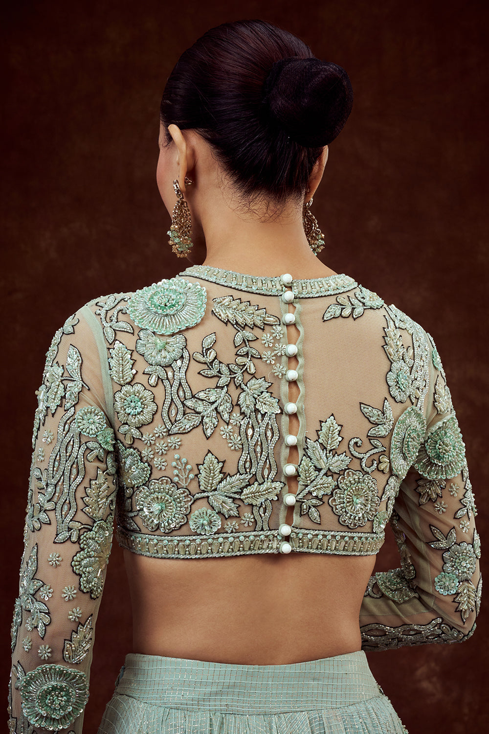 Sea Green Chanderi Bridesmaid Lehenga with Embroidered Blouse