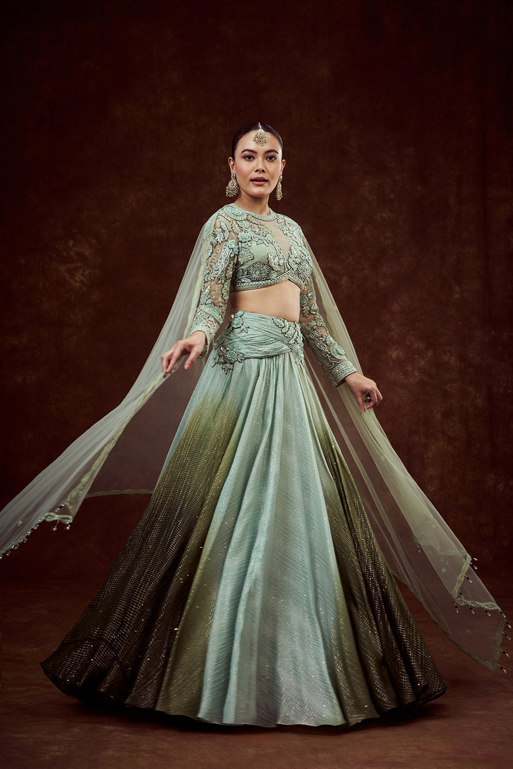 Sea Green Chanderi Bridesmaid Lehenga with Embroidered Blouse