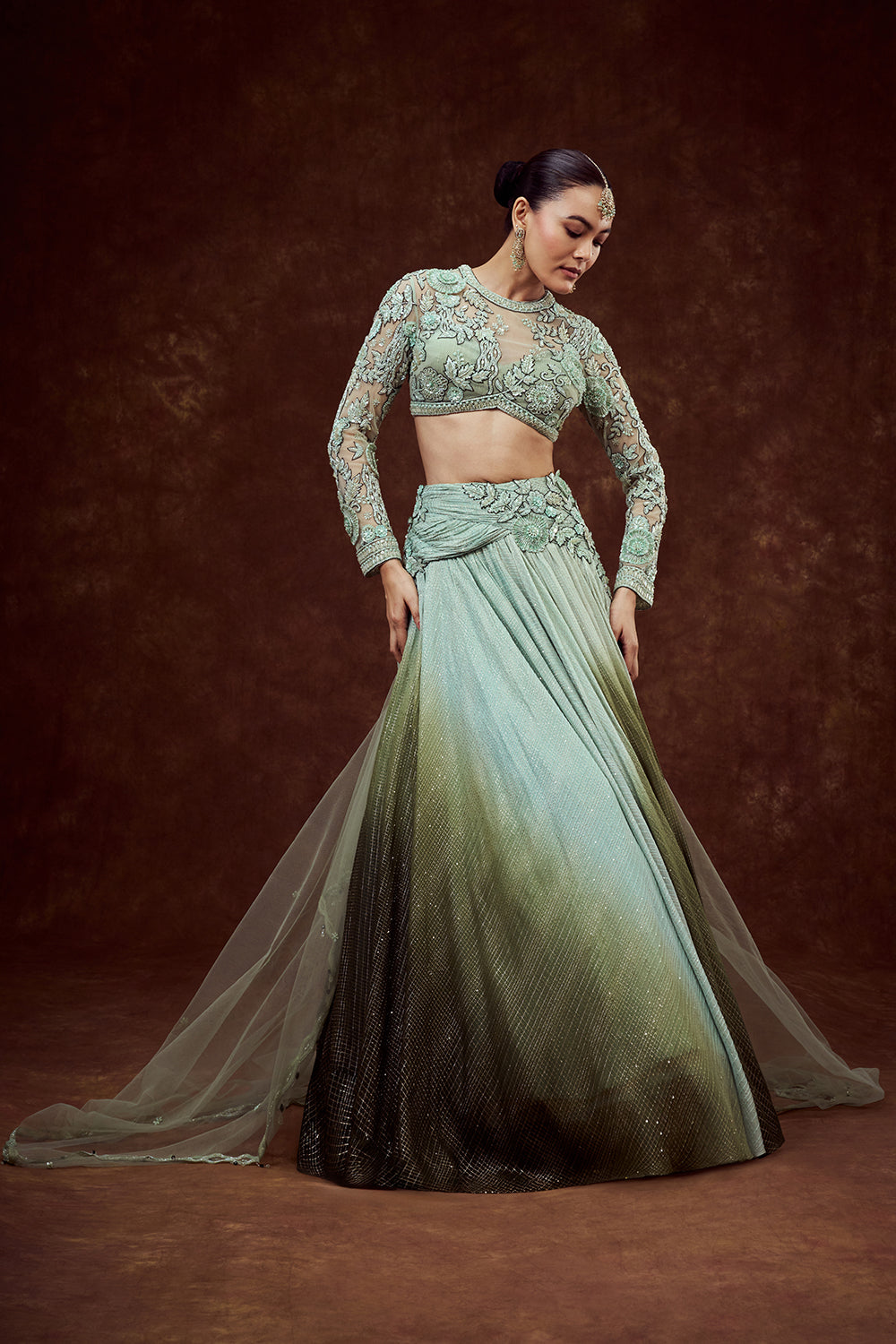 Sea Green Chanderi Bridesmaid Lehenga with Embroidered Blouse