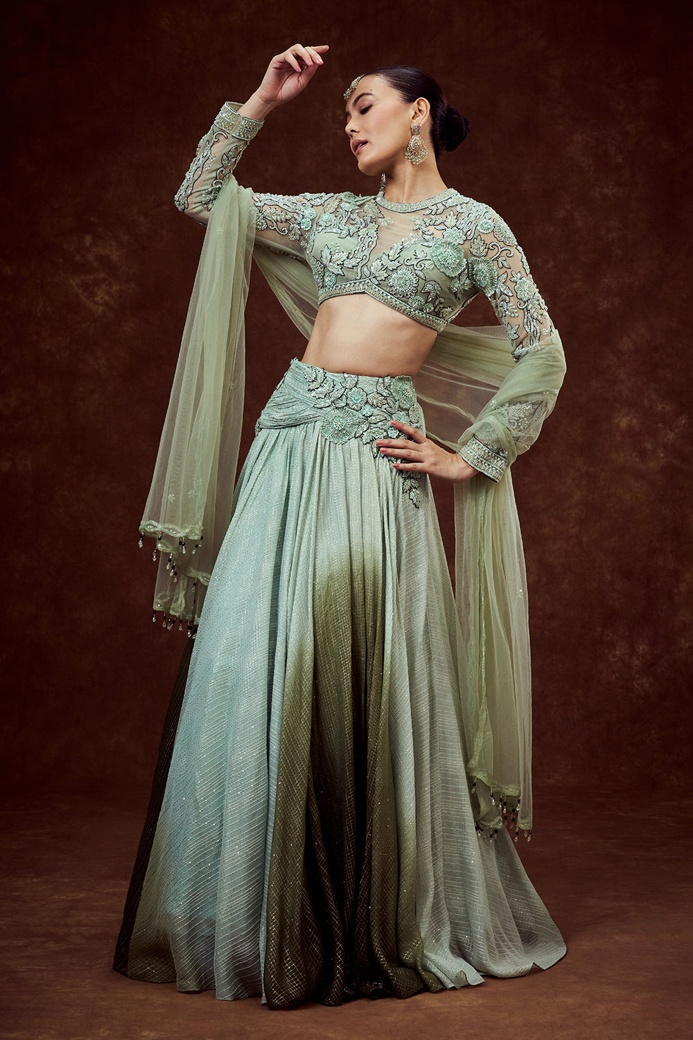 Sea Green Chanderi Bridesmaid Lehenga with Embroidered Blouse