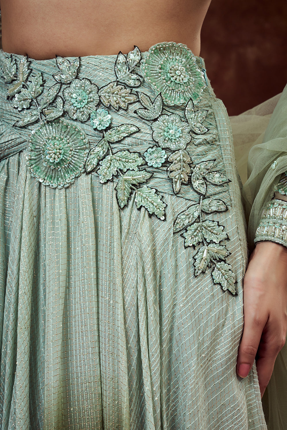 Sea Green Chanderi Bridesmaid Lehenga with Embroidered Blouse