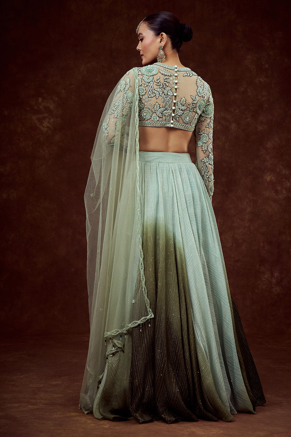 Sea Green Chanderi Bridesmaid Lehenga with Embroidered Blouse