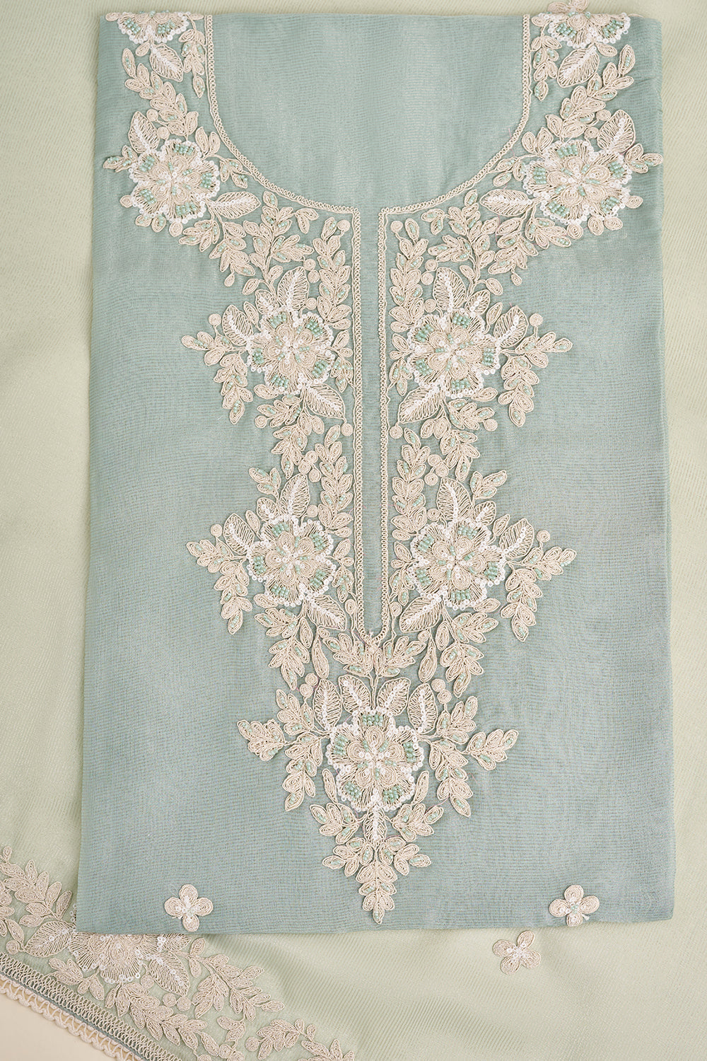 Sea Green Floral Embroidered Unstitched Suit Set