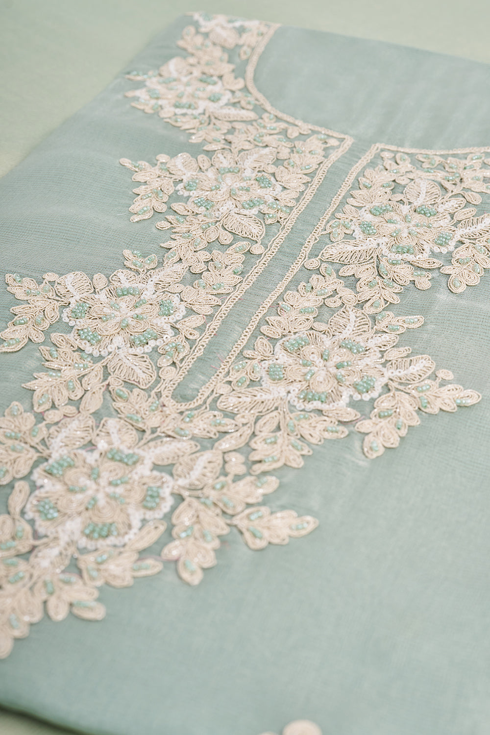 Sea Green Floral Embroidered Unstitched Suit Set