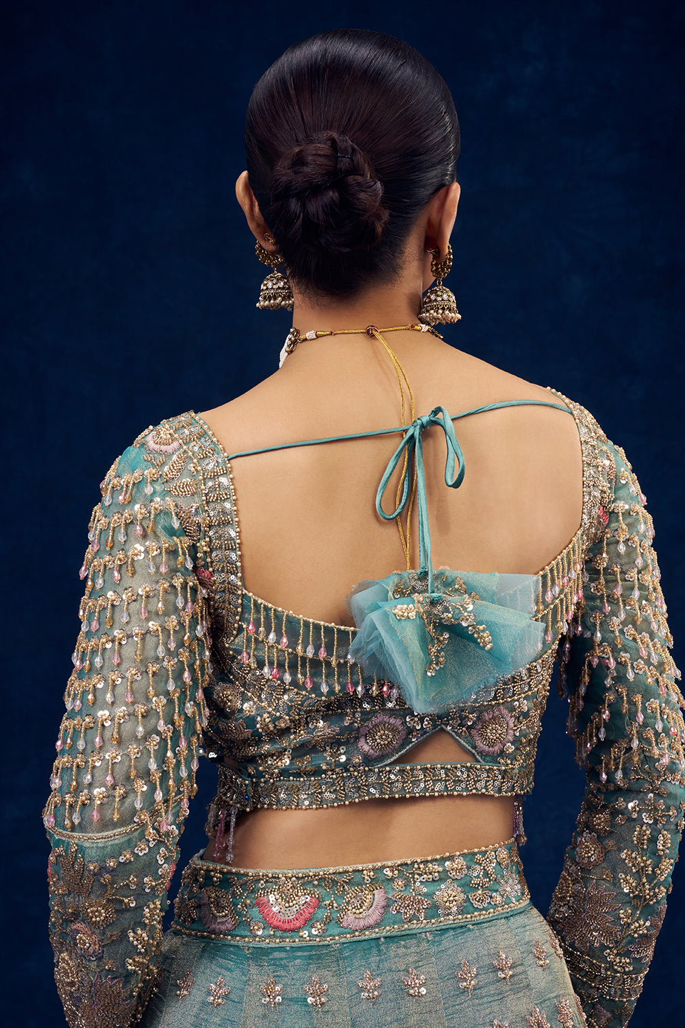 Sea Green Tissue Lehenga with Resham and Cutdana Hand Work