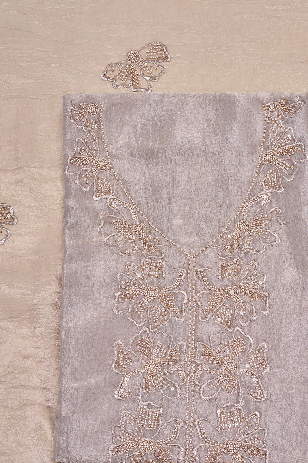 Silver Grey Floral Embroidered Unstitched Suit Set