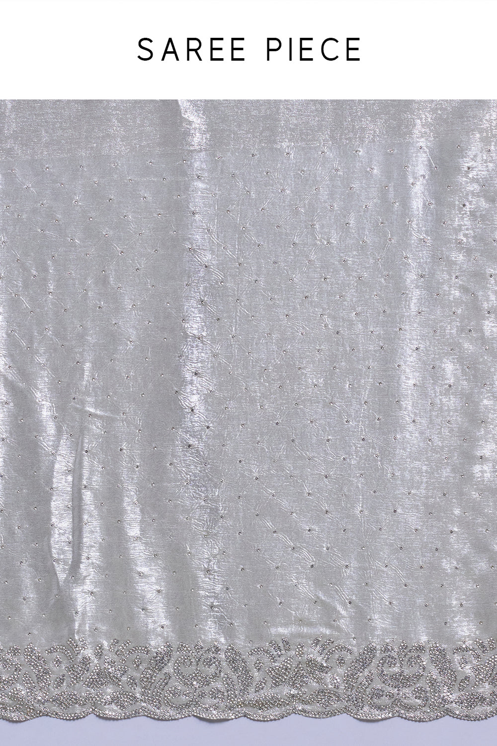 Silver Shimmer Satin Saree with Diamond Work