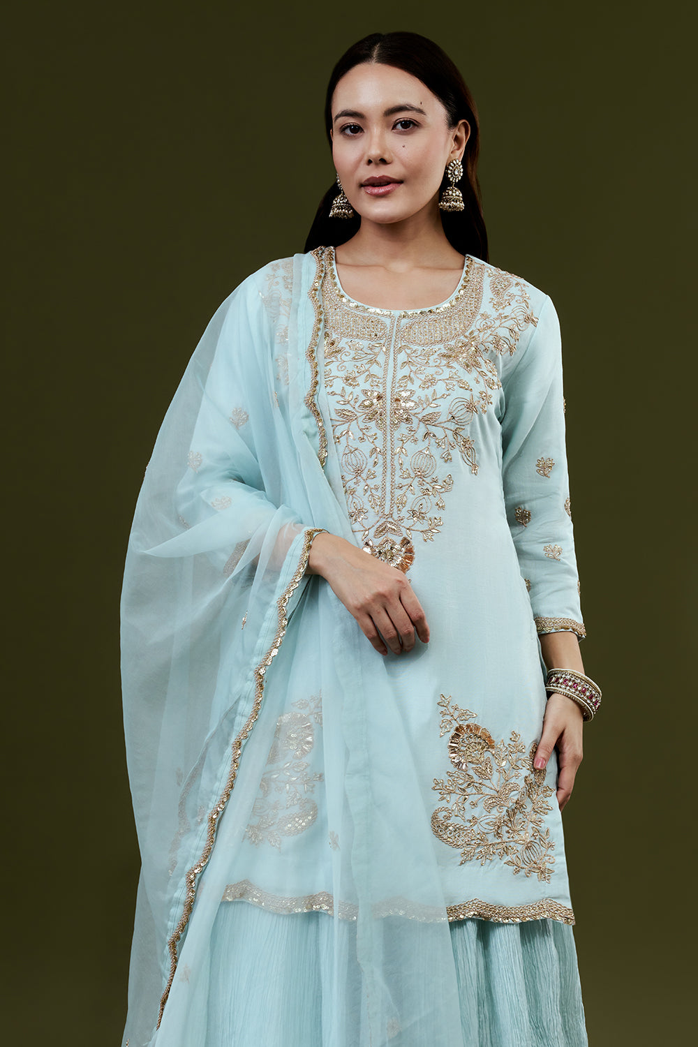 Sky Blue Art Silk Suit Set with Gota Work