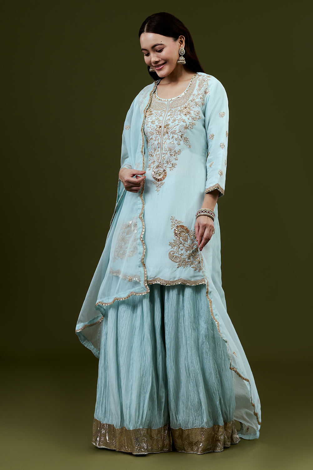 Sky Blue Art Silk Suit Set with Gota Work