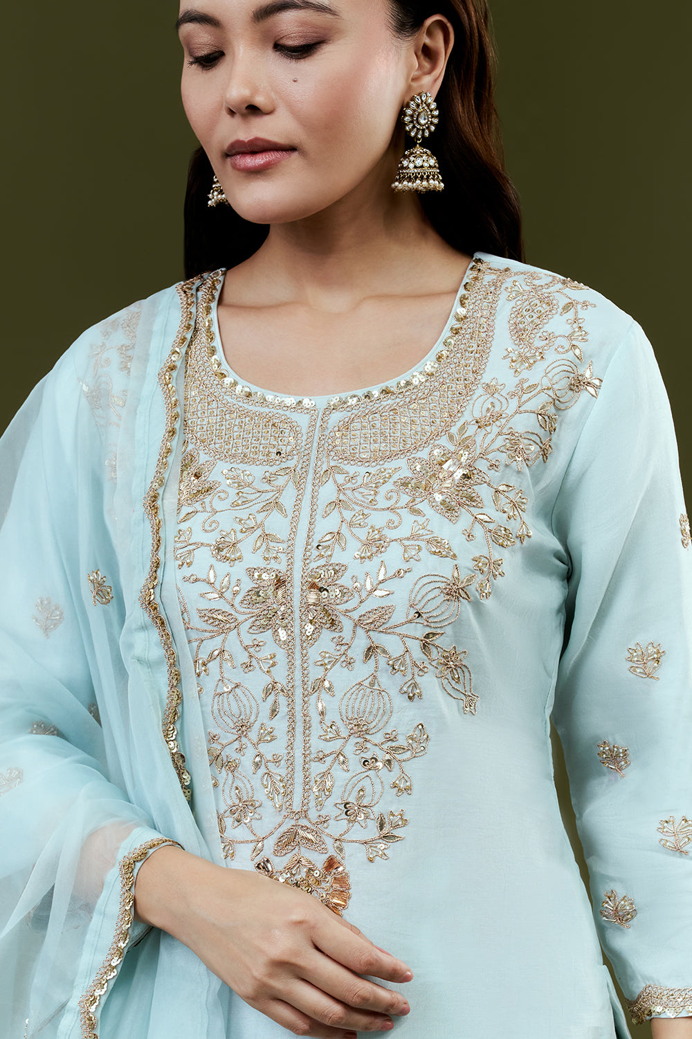 Sky Blue Art Silk Suit Set with Gota Work