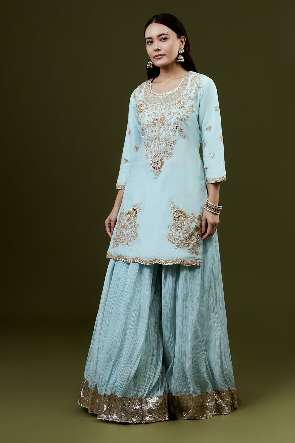 Sky Blue Art Silk Suit Set with Gota Work