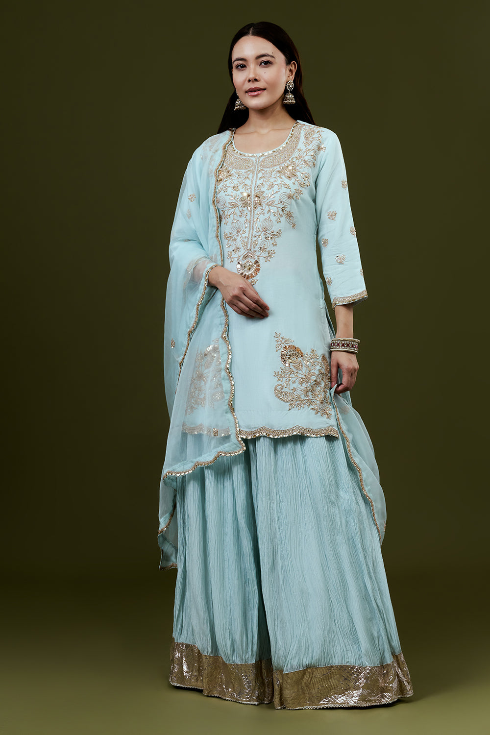 Sky Blue Art Silk Suit Set with Gota Work
