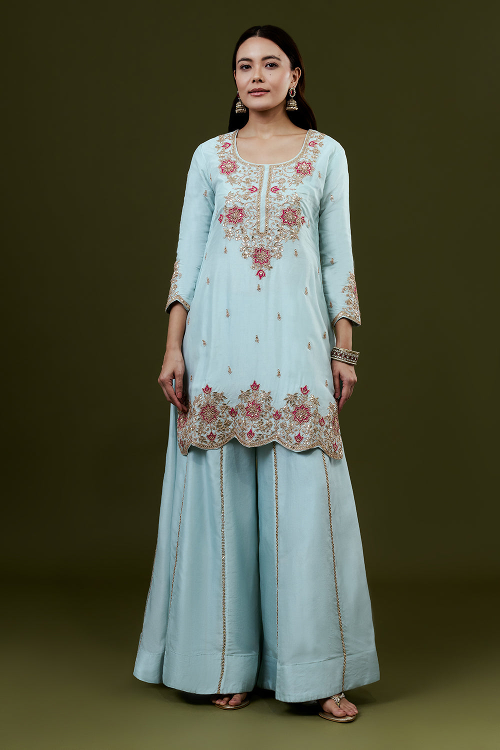 Sky Blue Art Silk Suit Set with Zardosi Work