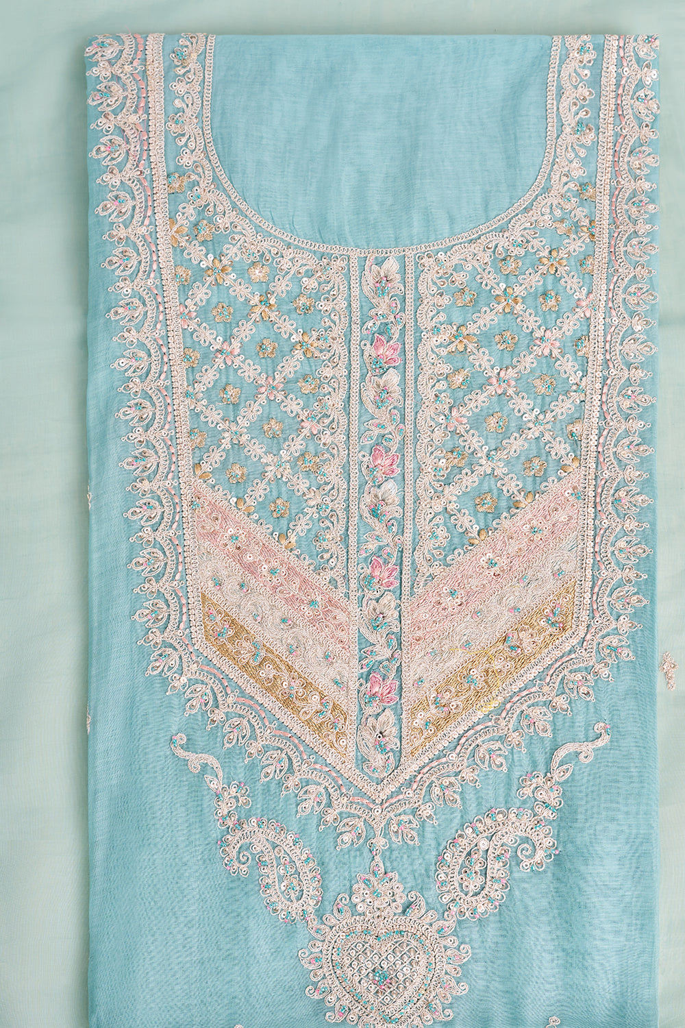 Sky Blue Embroidered Unstitched Suit Set
