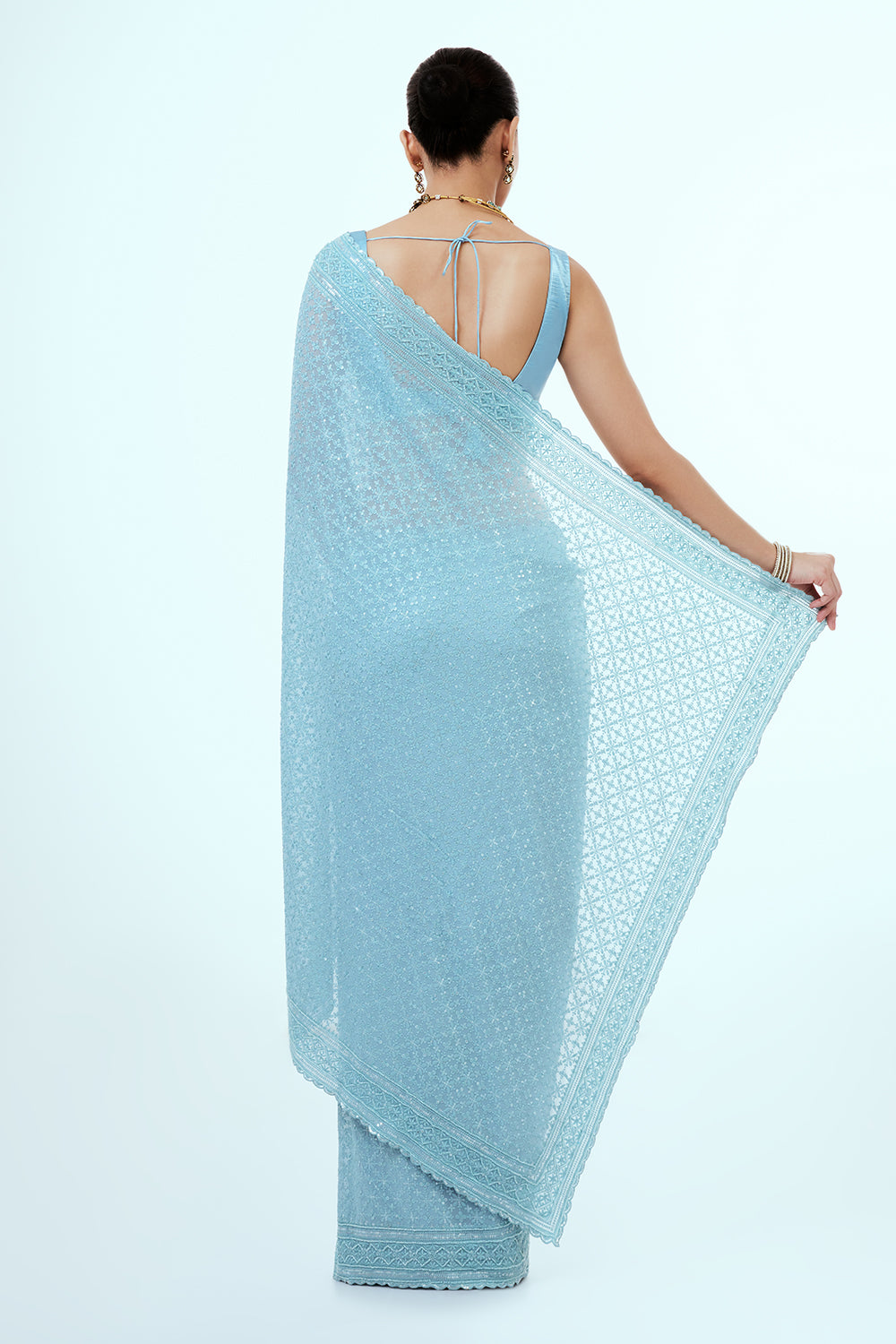 Sky Blue Georgette Saree with Hand Work