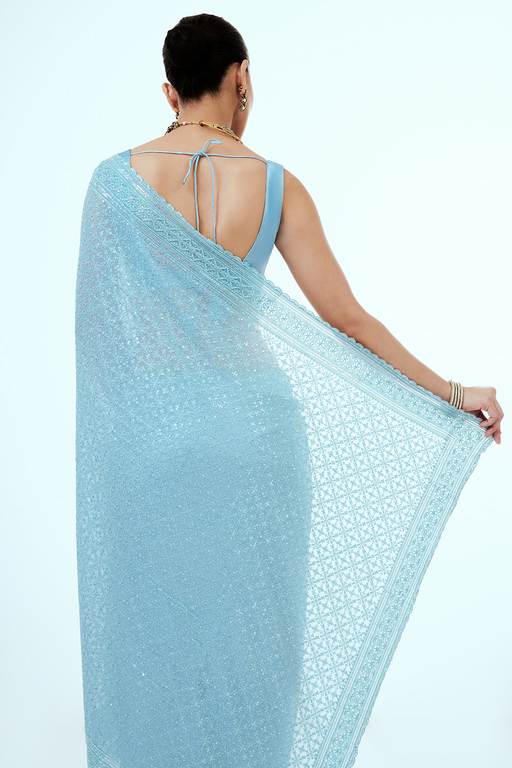 Sky Blue Georgette Saree with Hand Work