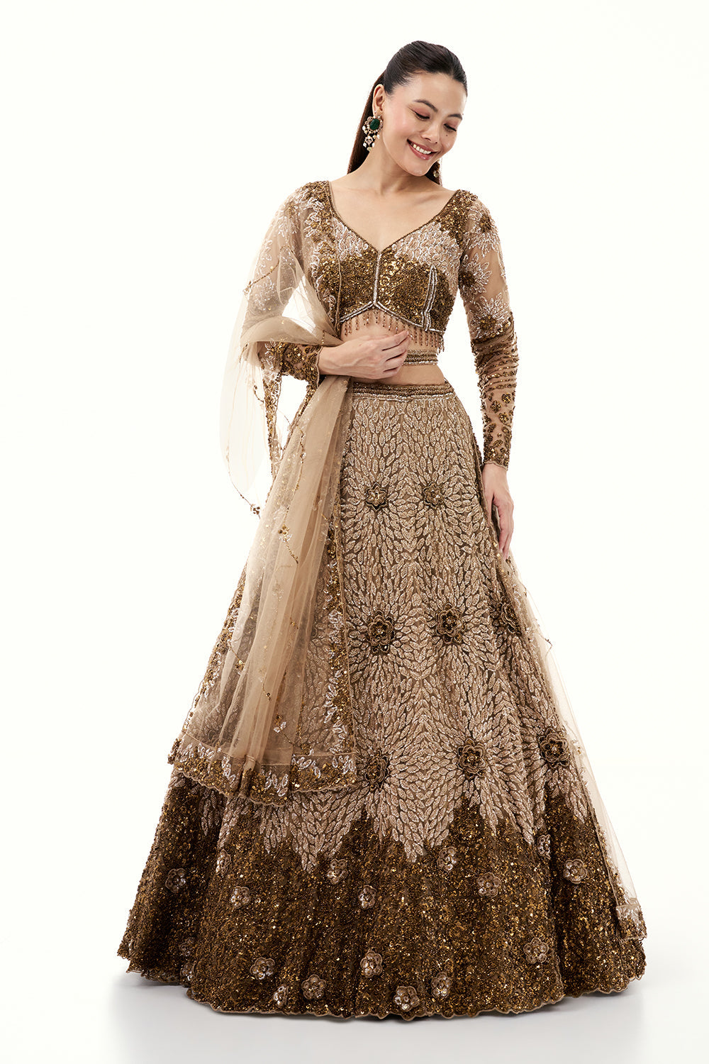 Taupe Golden Multi Lehenga with Sequins and Cutdana Embroidery