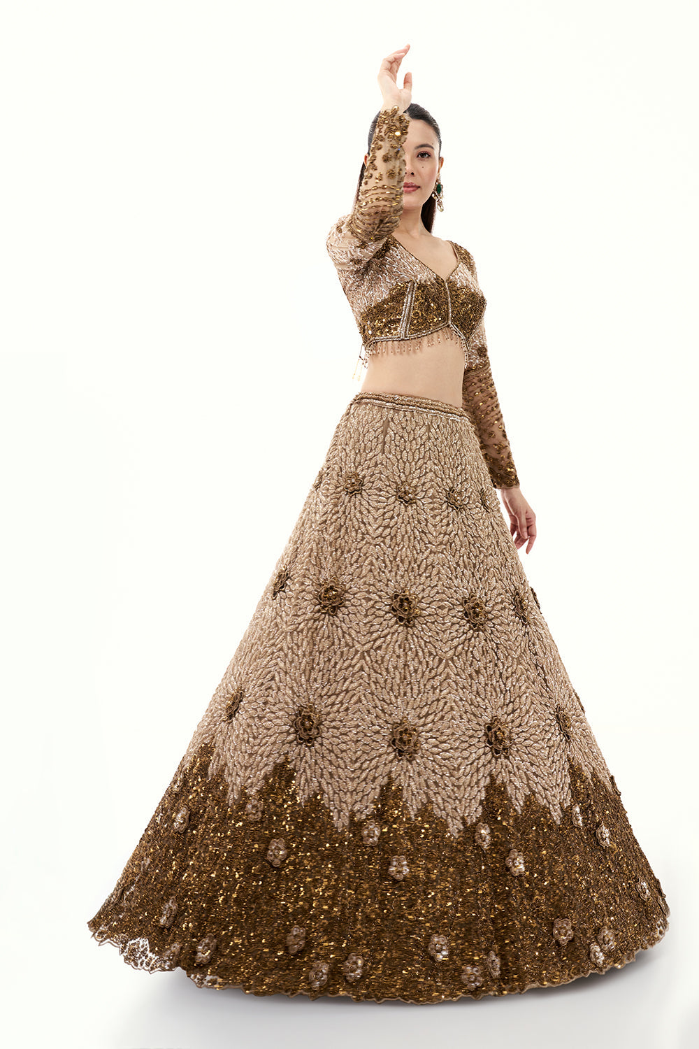Taupe Golden Multi Lehenga with Sequins and Cutdana Embroidery