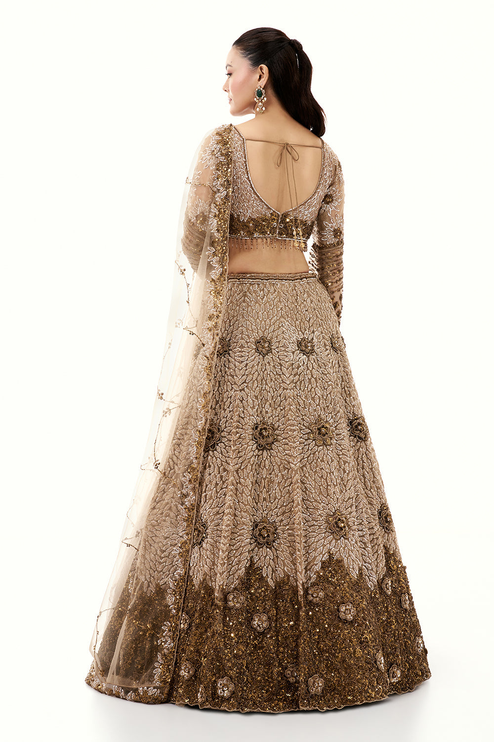 Taupe Golden Multi Lehenga with Sequins and Cutdana Embroidery