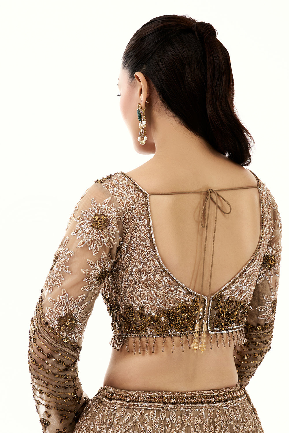 Taupe Golden Multi Lehenga with Sequins and Cutdana Embroidery