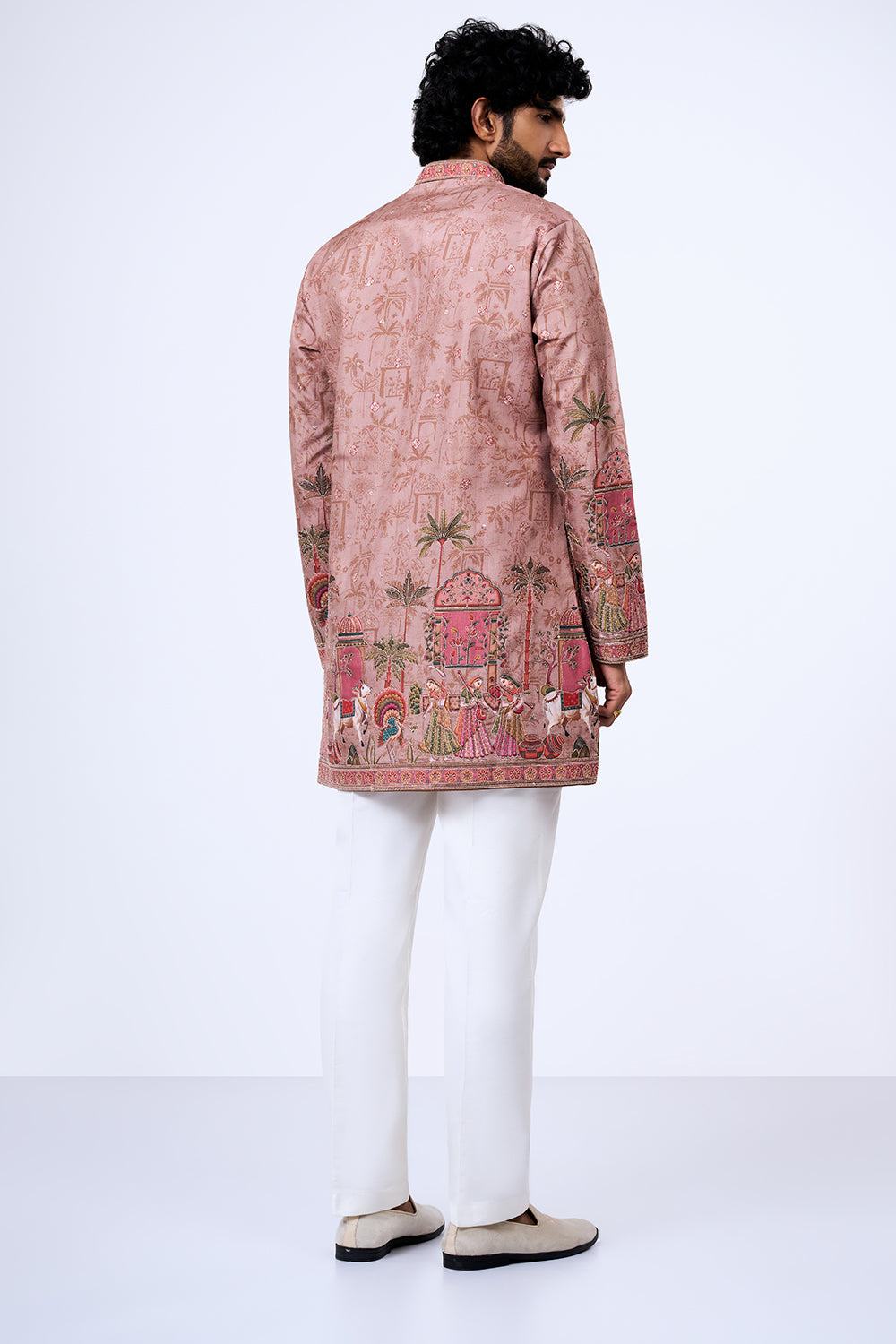 Taupe Polyester Cotton Heritage Procession Printed Kurta Set