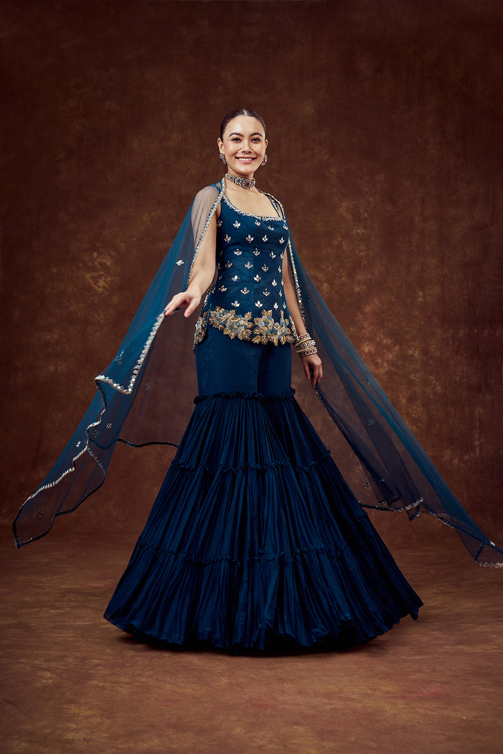 Teal Blue Mul Cotton Sharara Set with Zardozi Work