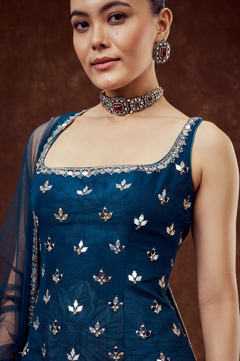 Teal Blue Mul Cotton Sharara Set with Zardozi Work