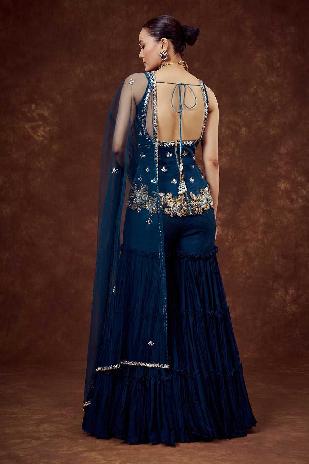 Teal Blue Mul Cotton Sharara Set with Zardozi Work