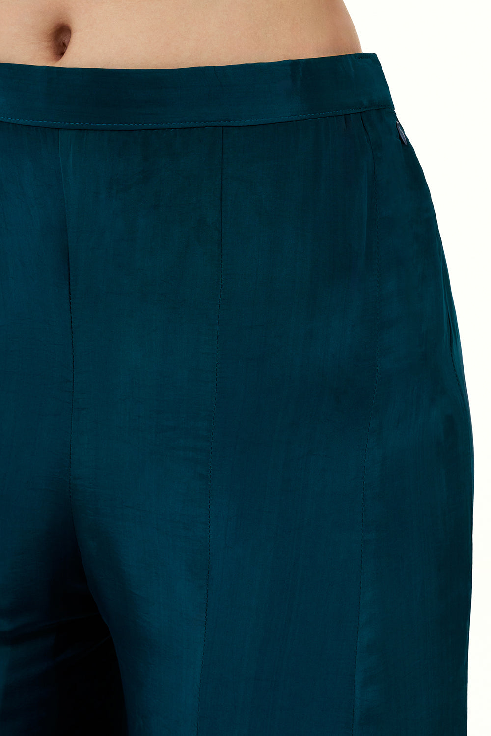 Teal Blue Satin Crepe Palazzo Suit with Sequin and Zari Work