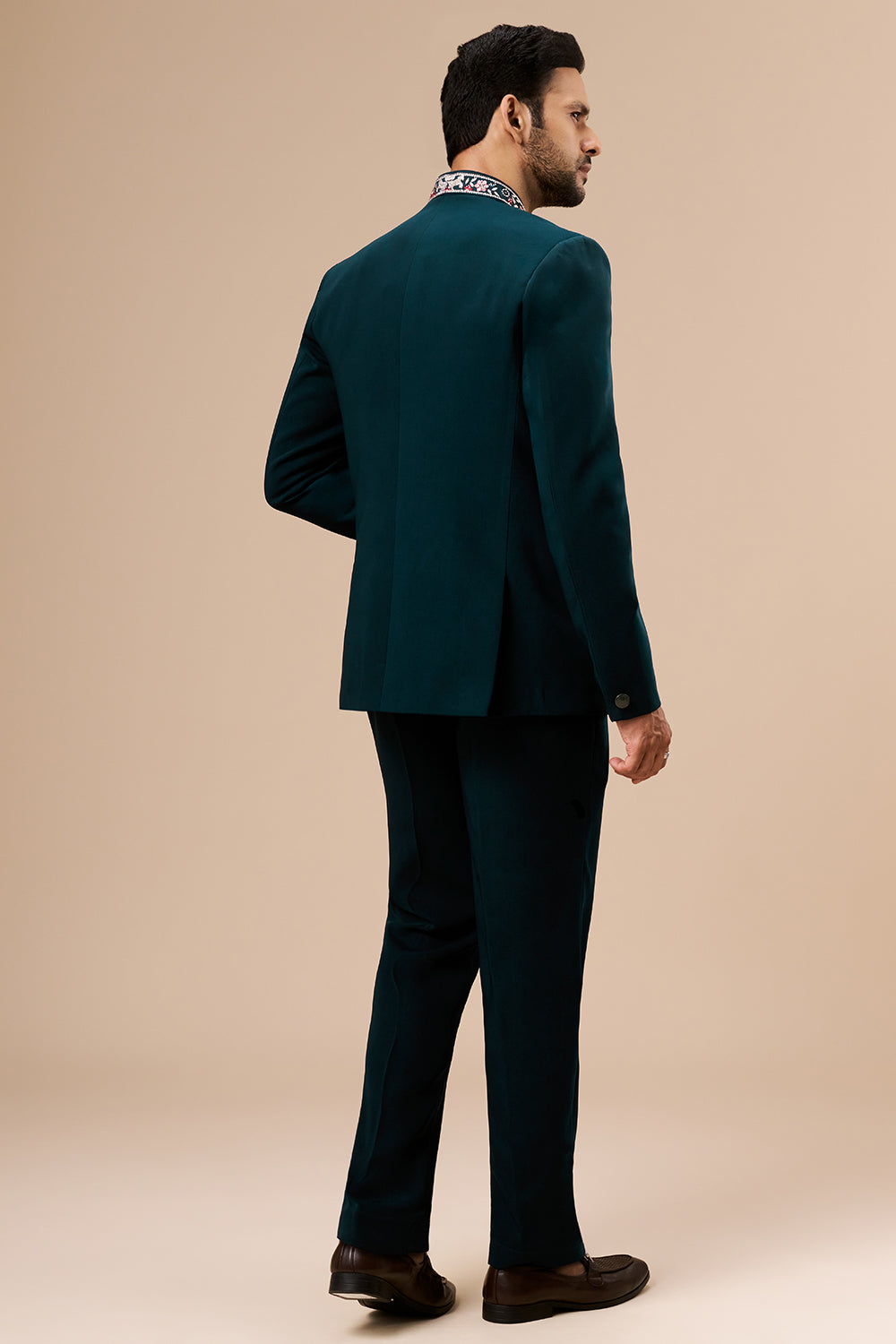 Teal Georgette Jodhpuri with Zari Medallian Motif