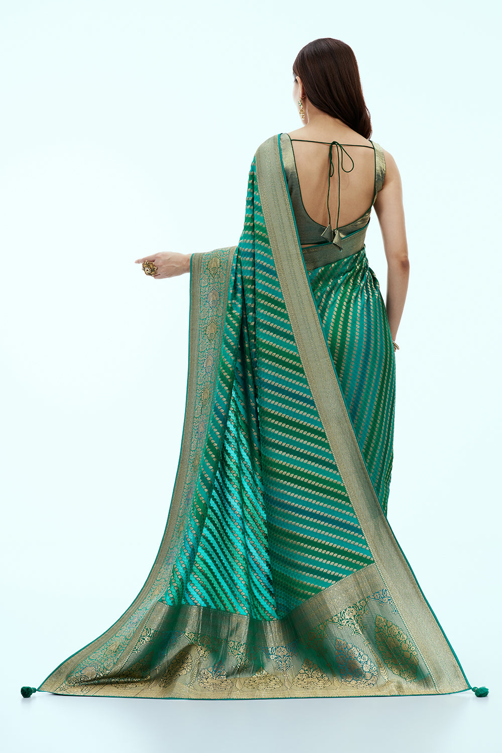 Turquoise Banarasi Resham Zari Woven Style Saree and Unstitched Blouse