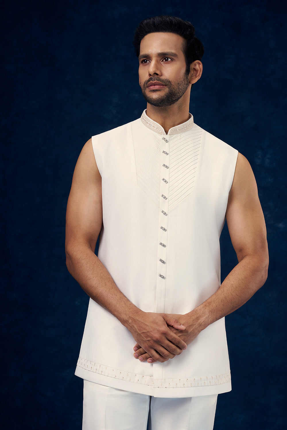 White Art Silk Indo Western Set with Resham and Zari Work
