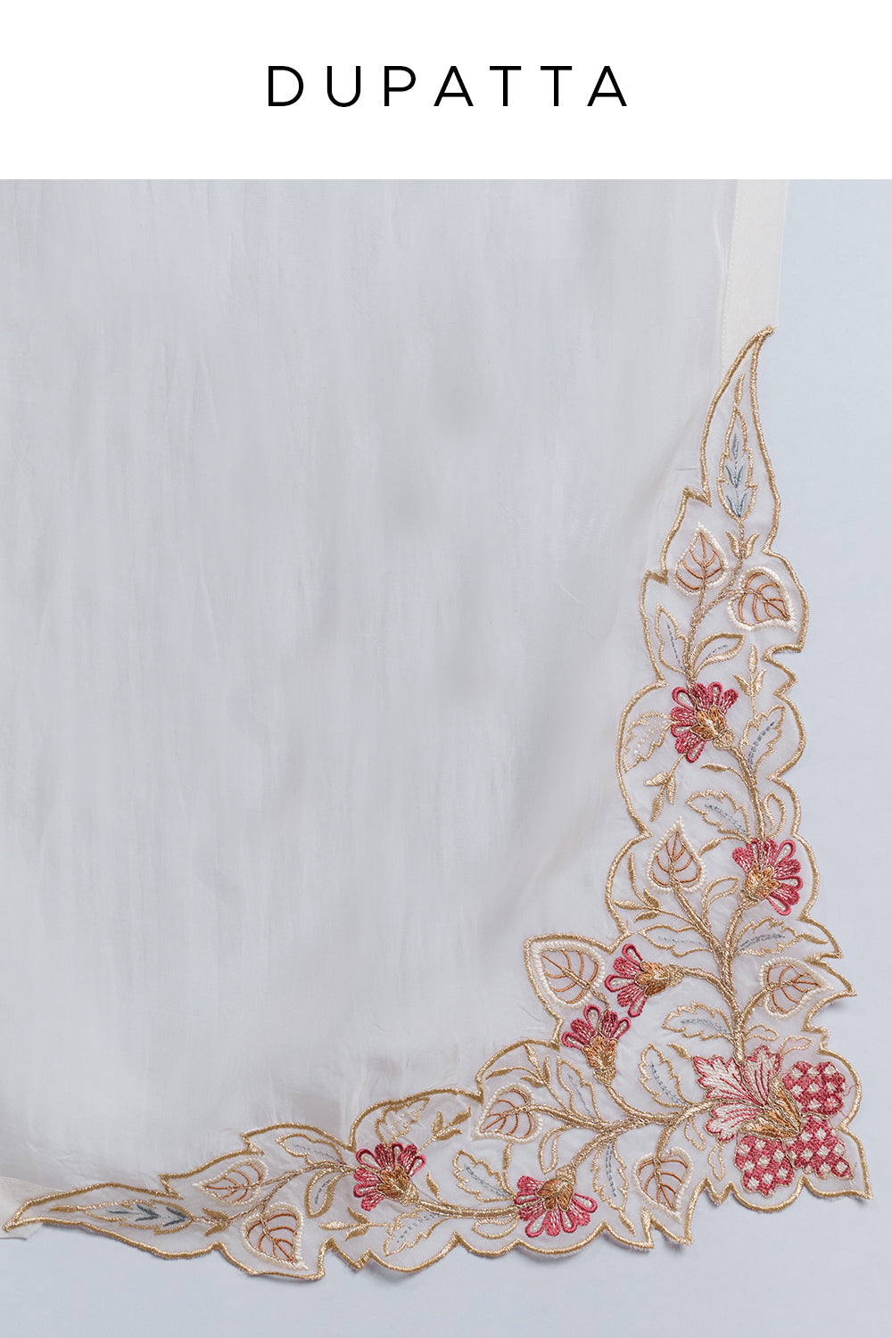 White Chanderi Silk Kurta with Resham Embroidery and Moti Work