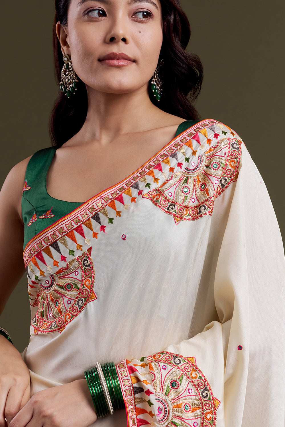 White Folk Silk Embroidered Saree
