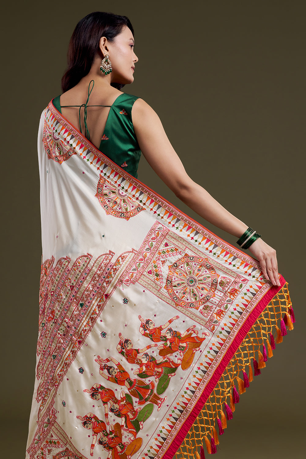 White Folk Silk Embroidered Saree